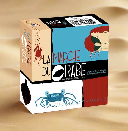 Boite du jeu de société la marche du crabe sur le sable