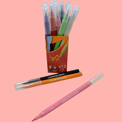 12 ultra-washable fine tip felt-tip pens - designed for kids