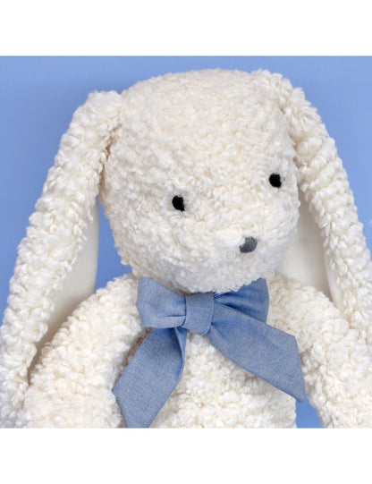 Peluche Pilou le lapin et son joli nœud bleu jean - Made in France